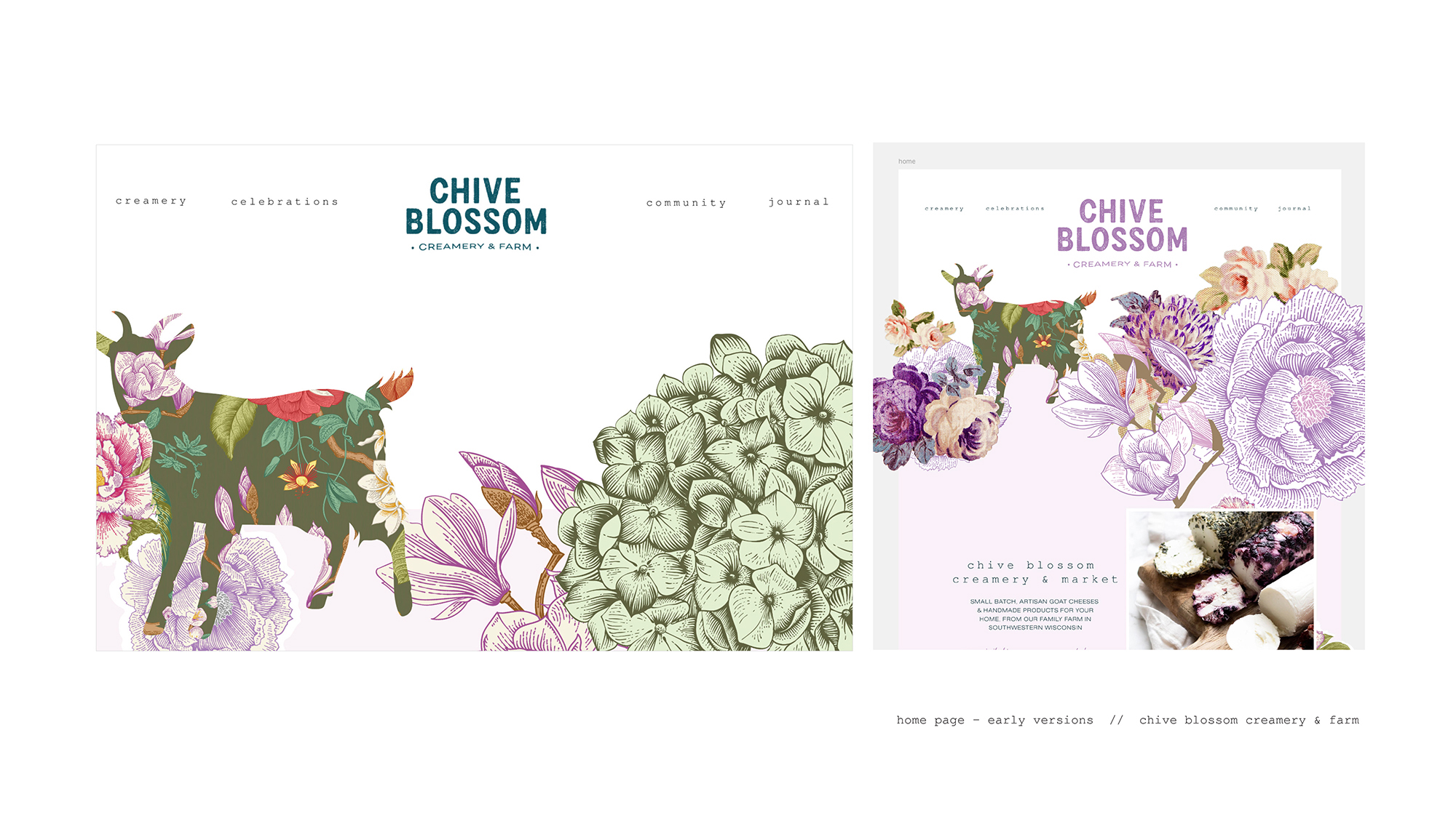 medium fidelity wireframes for chive blossom creamery website design