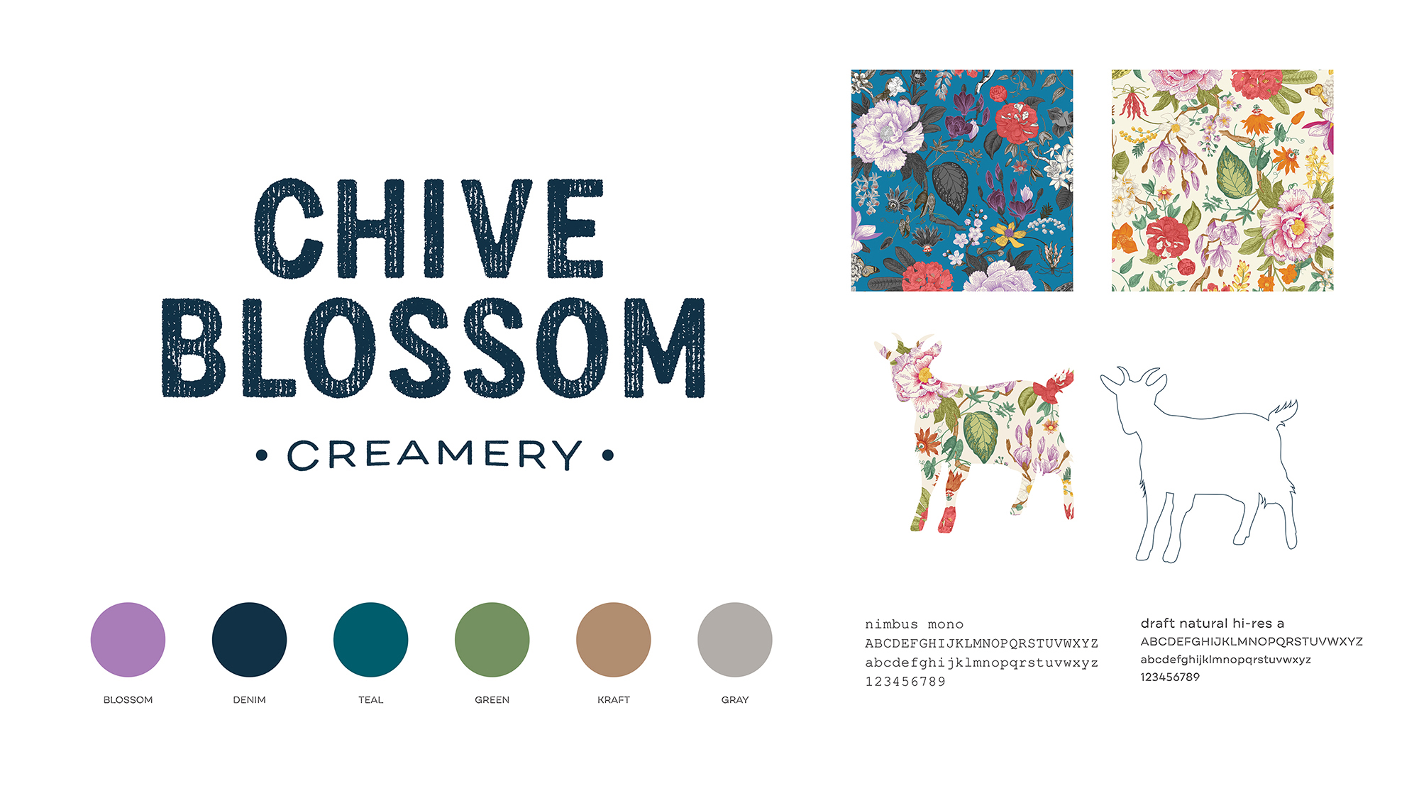 chive blossom creamery logo, colors, and typography