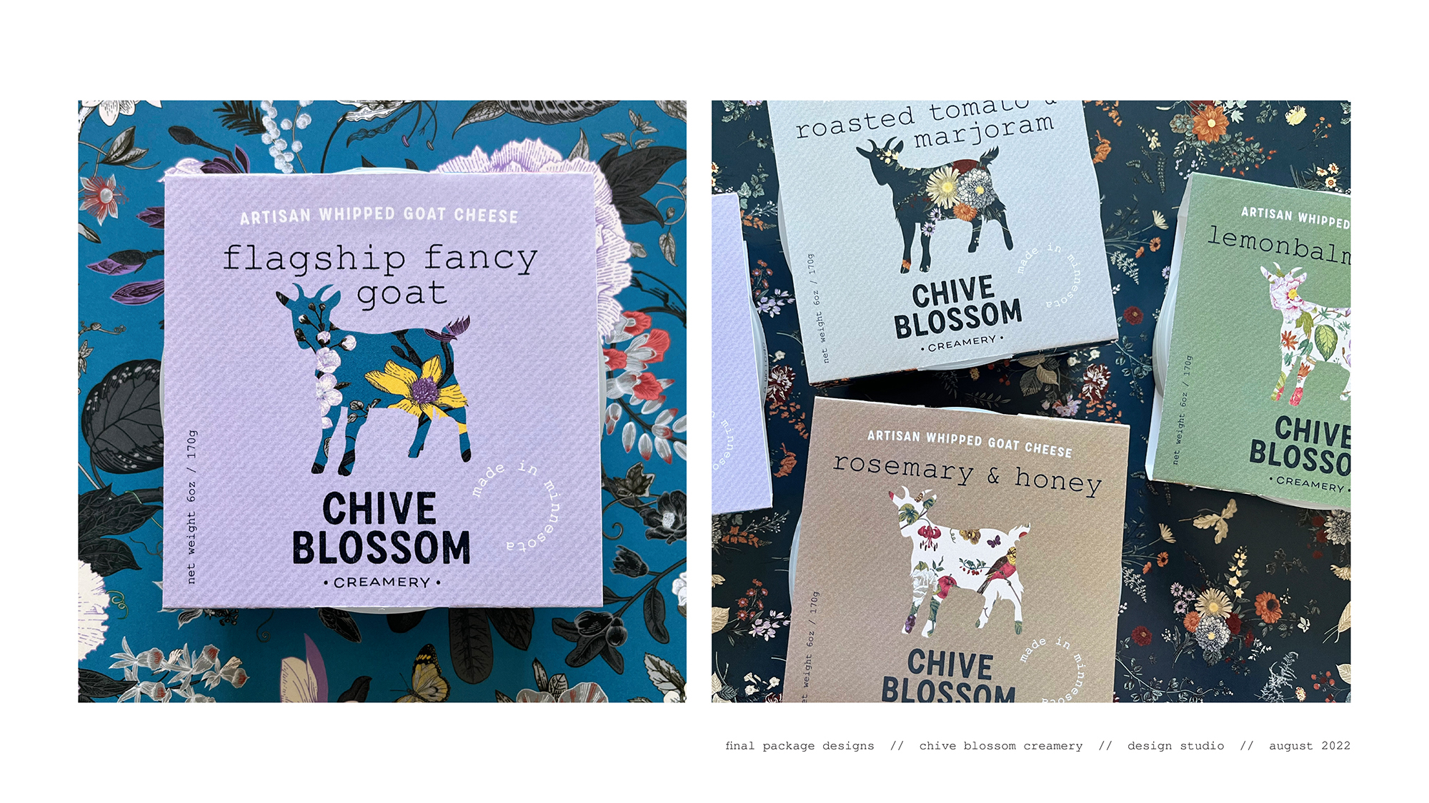 chive blossom creamery packaging photography